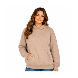 Trendy Queen Oversized Hoodie Tan Beige Dropped Shoulder Sweatshirt Women Medium